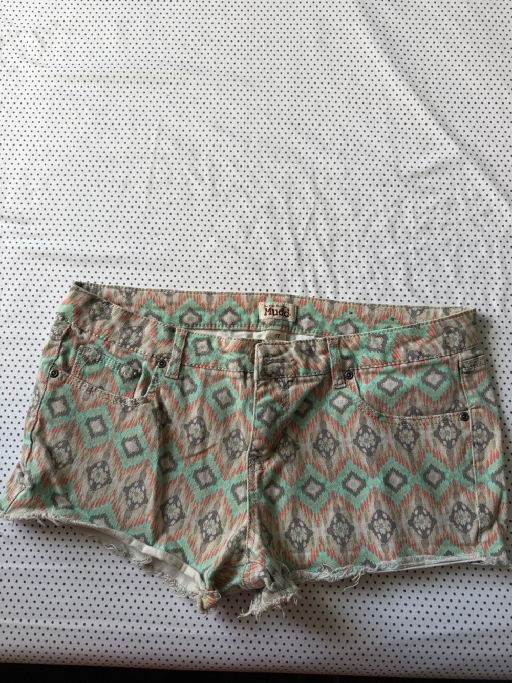 Mudd Mint Aztec Print Women's Denim Shorts, size 17